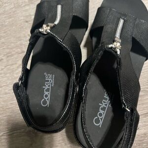 Corky’s Inspired Kids Black Zipper Sandals